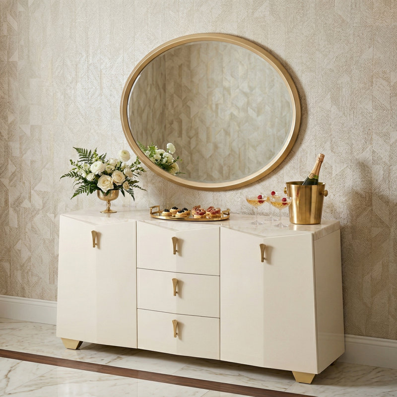 Buffet Fantosini avec miroir mural - Perle crémeuse