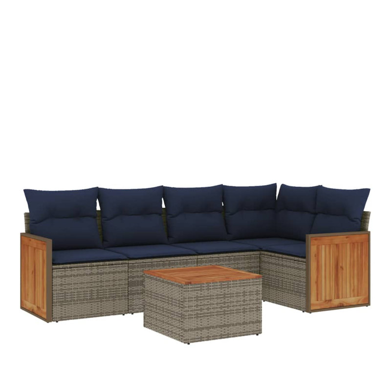  Ensemble de canapé de patio 6 pièces avec coussins en rotin de polyester gris
