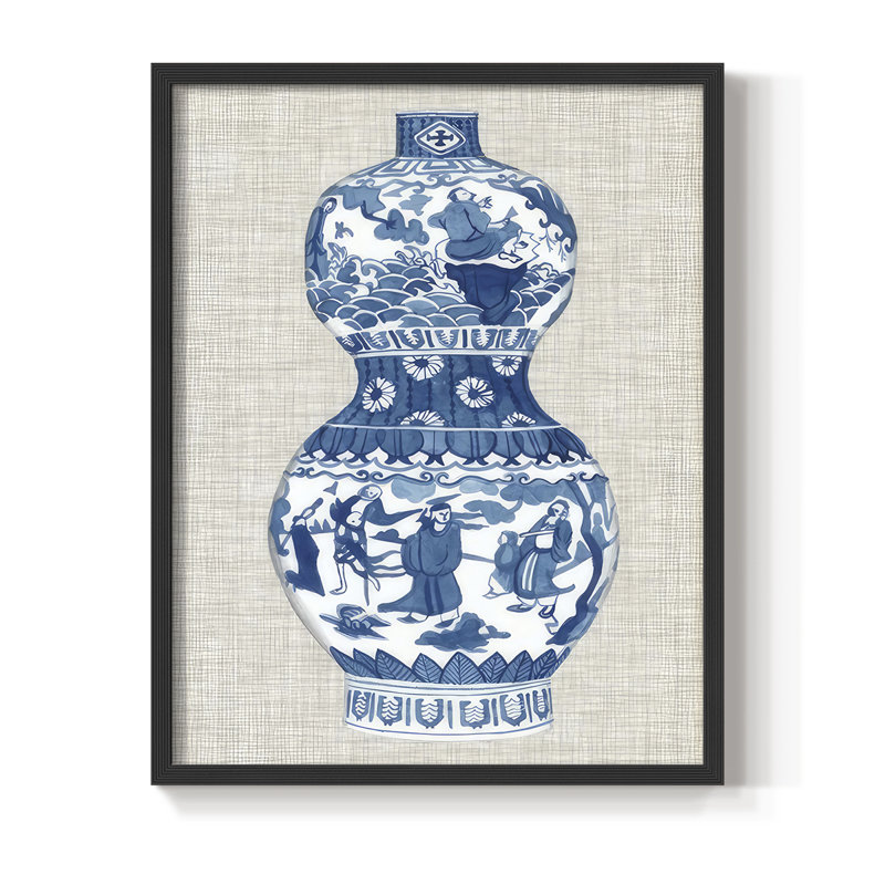«Ming Vase on Linen IV», reproduction encadrée - bois massif, H 15 po x l 12 po, Noir, noir, noir, noir