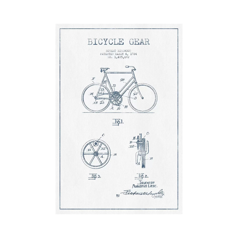 Robert Ringwood Bicycle Gear Patent Sketch by Aged Pixel - Wrapped Canvas Print, 66.04 cm H x 45.72 cm W x 1.91 cm D