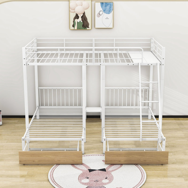 Lit superposé double en métal 2 tiroirs Hico Kids, Blanc