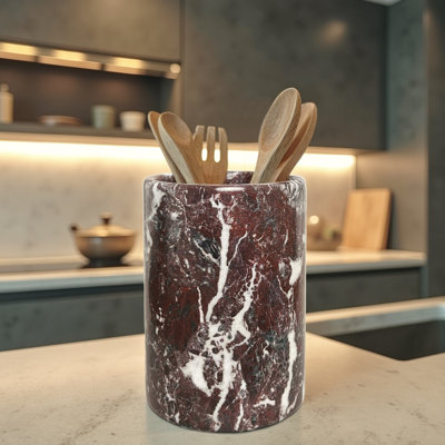 Handmade Marble Utensils Holder For Kitchen Utensil Storage And Tabletop - Organizer For Countertops, Pantry, Bathroom, Flower Vase, Office & Center Table