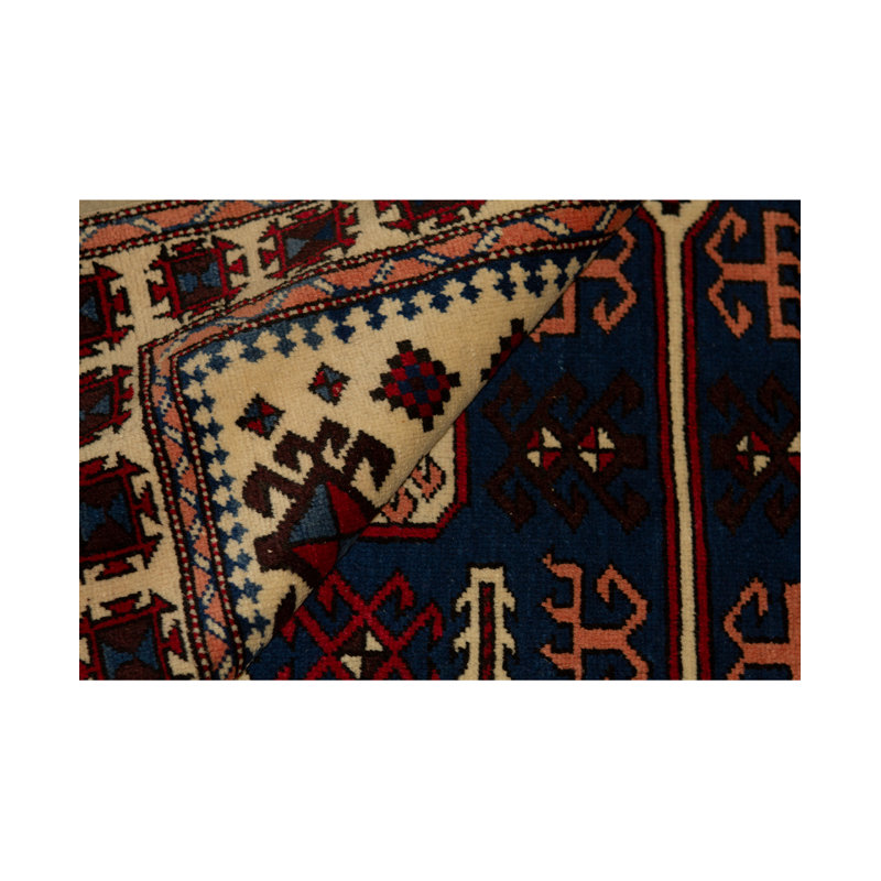 Hand-Knotted High-Quality Ivory, Blue, and Red Area Rug