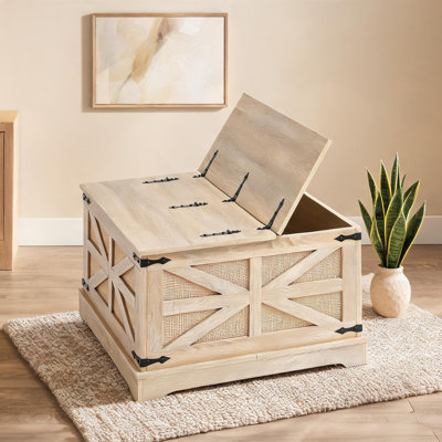 Table basse en rotin naturel tissé et double rangement à plateau relevable, idéale pour le salon ou les petits espaces