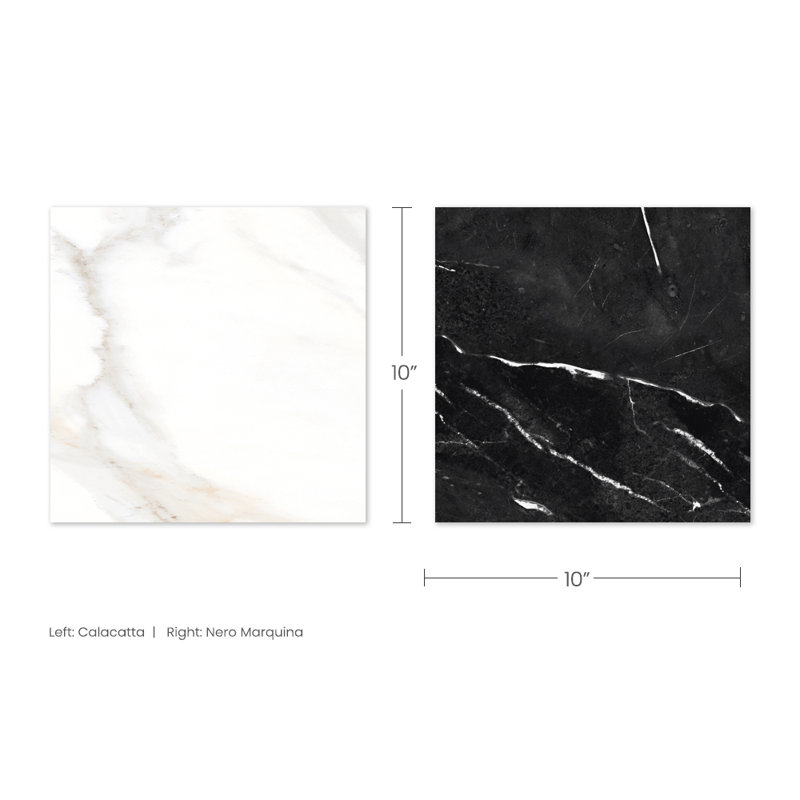 Tavari Checkerboard 10X10 Marquina And Calacatta, White/Black