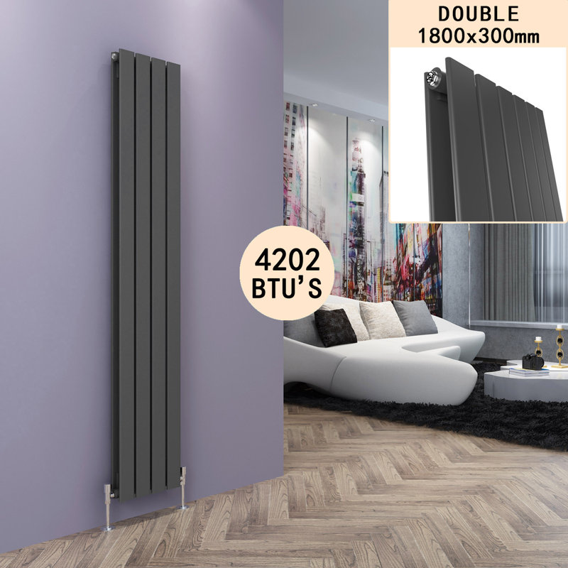 Chasity Vertical Designer Radiator, Anthracite, 180cm H x 30cm W x 6.1cm D, 2