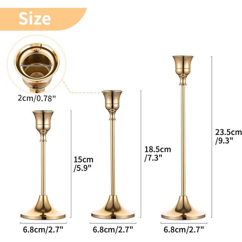 15-piece Brass Gold Taper Candle Holders