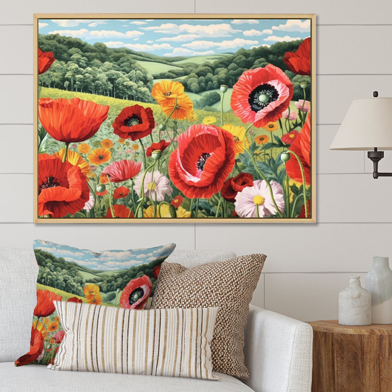 Rêves éclatants de coquelicots rouges, Cadre naturel flottant, 24" H x 32" W
