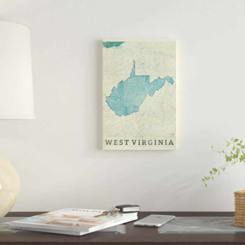 «West Virginia Map» par Hubert Roguski, reproduction d'art graphique sur toile, H 12 po x l 8 po x P 0,75 po, Toile tendue