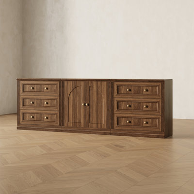 Buffet modulaire moderne Monos Eduarda avec deux tiroirs bas et un meuble de rangement à portes à charnières, noyer