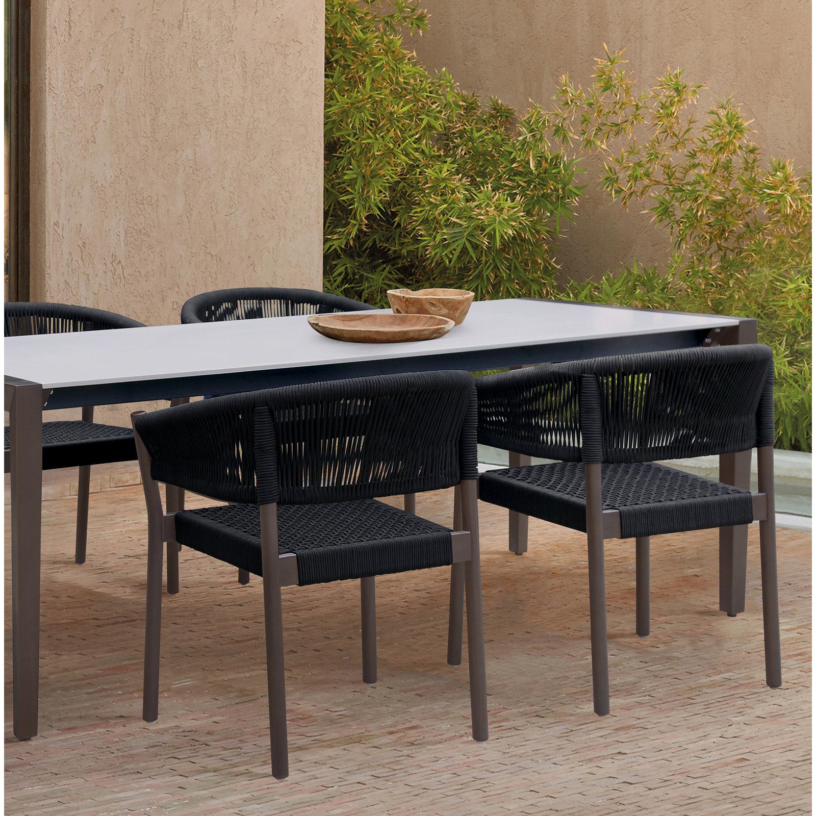Fynn Stackable Eucalyptus Patio Armchair, Black/Dark Brown