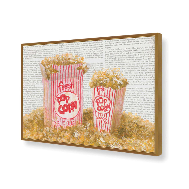 «Popcorn and Baseball» par Masey St. Studios, reproduction d'art, L 24 po x H 18 po, Doré, Impression encadrée
