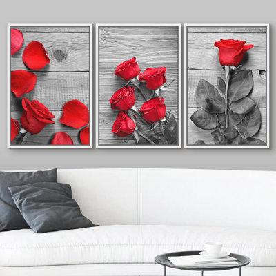 Black and White Roses with Touch of Red Color Modern Wall Decor