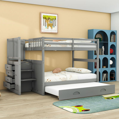 4 Drawers Full Over Full Bunk Bed With Twin Trundle And Storage Staircase