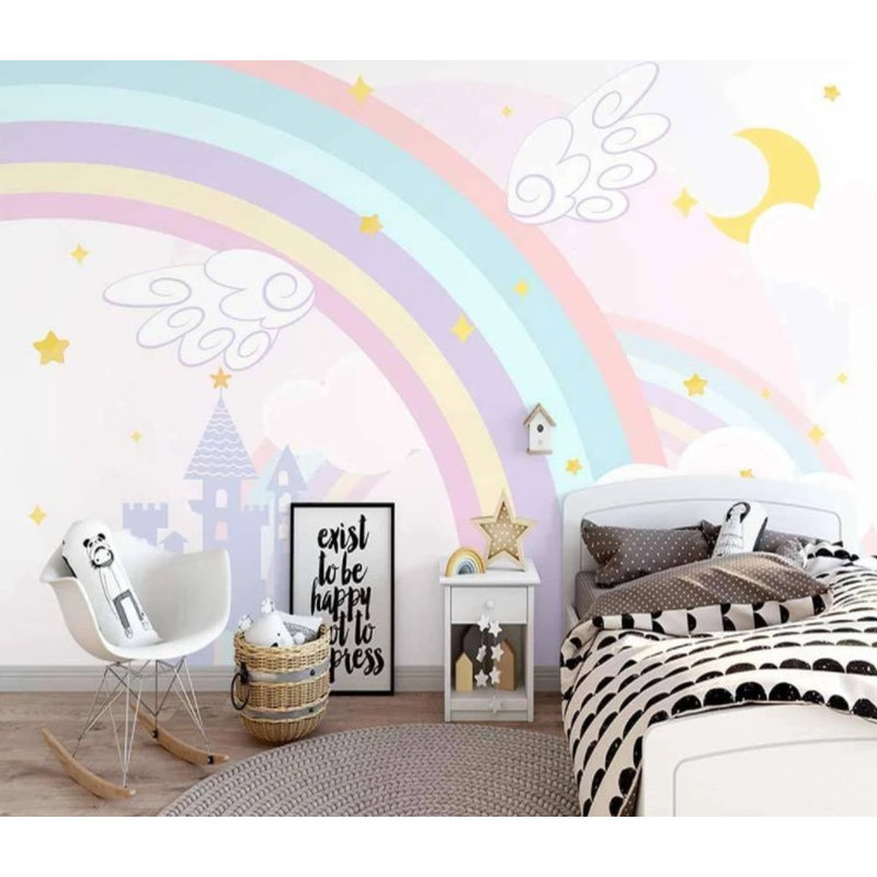 Papier peint amovible arc-en-ciel avec couleurs douces Château, L 114 po x l 204 po