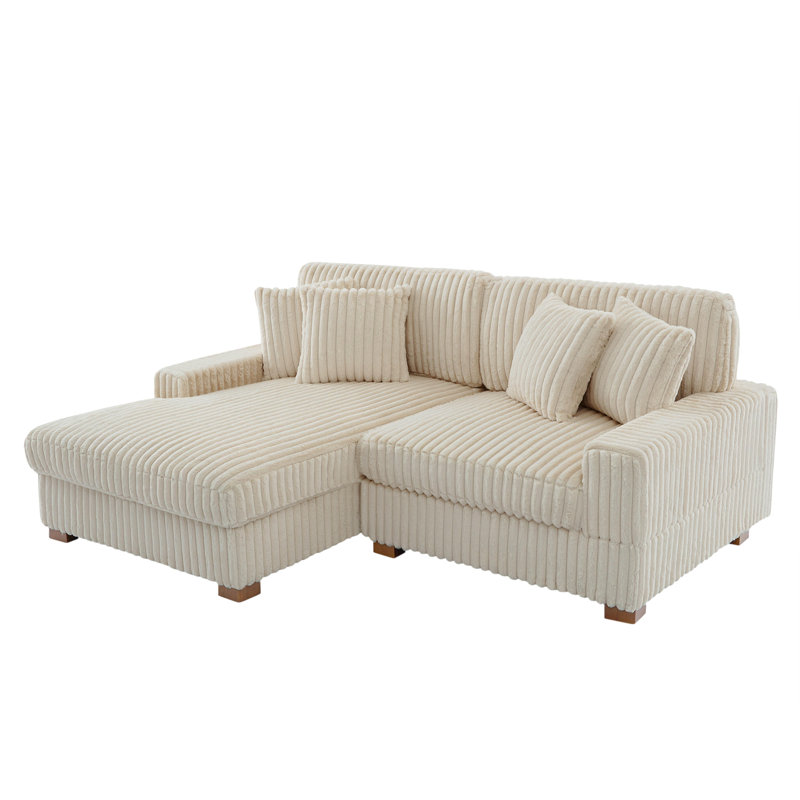 2 Seater Sectional, White Polyester/Foam Padding