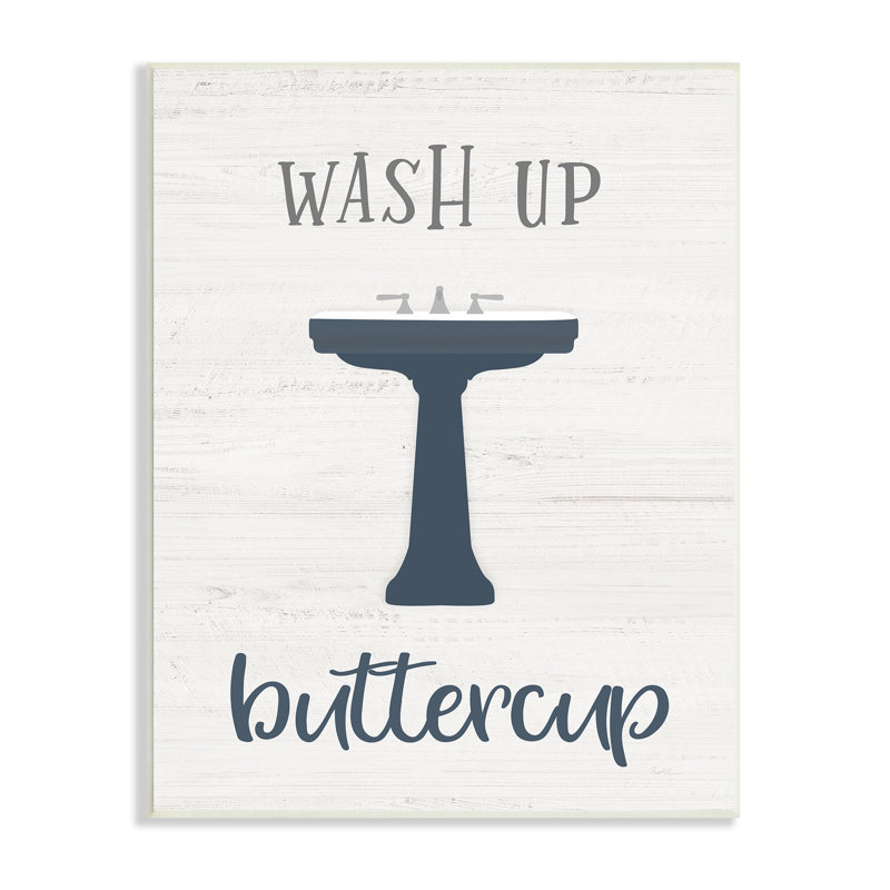 «Wash up Buttercup», phrase de bonne hygiène pour salle de bain, art texturé à estampe numérique noire par Natalie Carpentieri