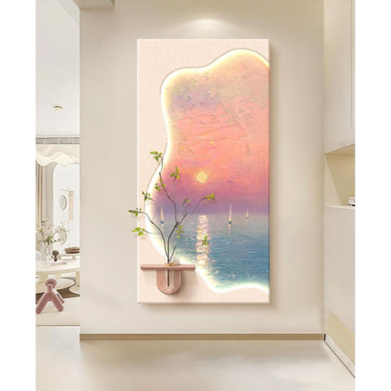Art mural crème crème au coucher du soleil: texture grès avec pot de fleurs, H 62,99 po x l 31,5 po x P 1,18 po