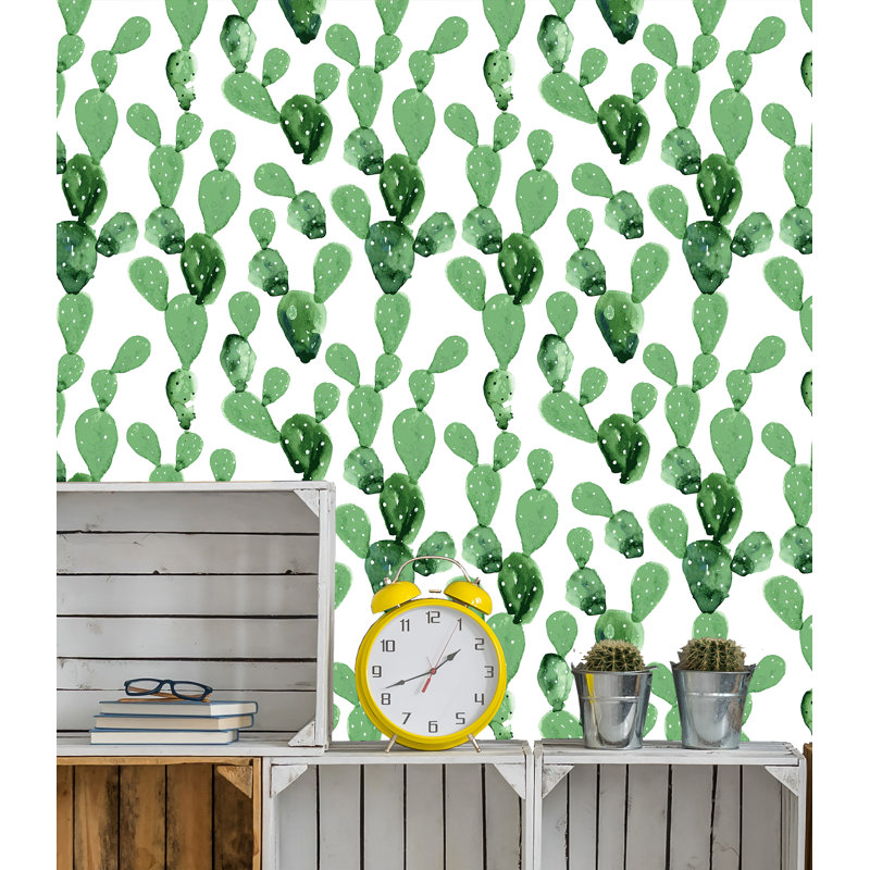 Rouleau de papier peint amovible à motif de cactus aquarelle L 10 pi x l 25 po