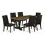 Ensemble de 7 pièces avec petite table de cuisine couleur ciment et 6 chaises parsons noires brossées avec têtes de clou et dossier haut de style, finition noire brossée-726092892-726092894-726092895