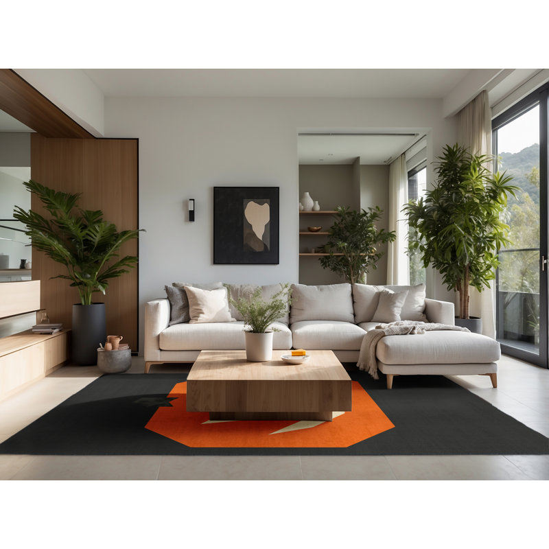 Soft Plush Esqueda Halloween Modern & Contemporary Abstract Area Rug in Brown – Black Binding, 2x3