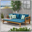 Lit de jour en bois d'acacia Long Beach avec structure en X rustique, conception extensible et coussins résistants à l'eau pour une détente en plein air