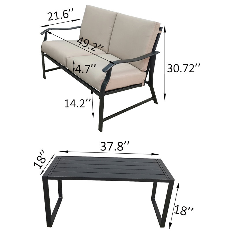 Et table B - Mobilier de salon en métal noir, mobilier contemporain, Coussin beige, structure noire