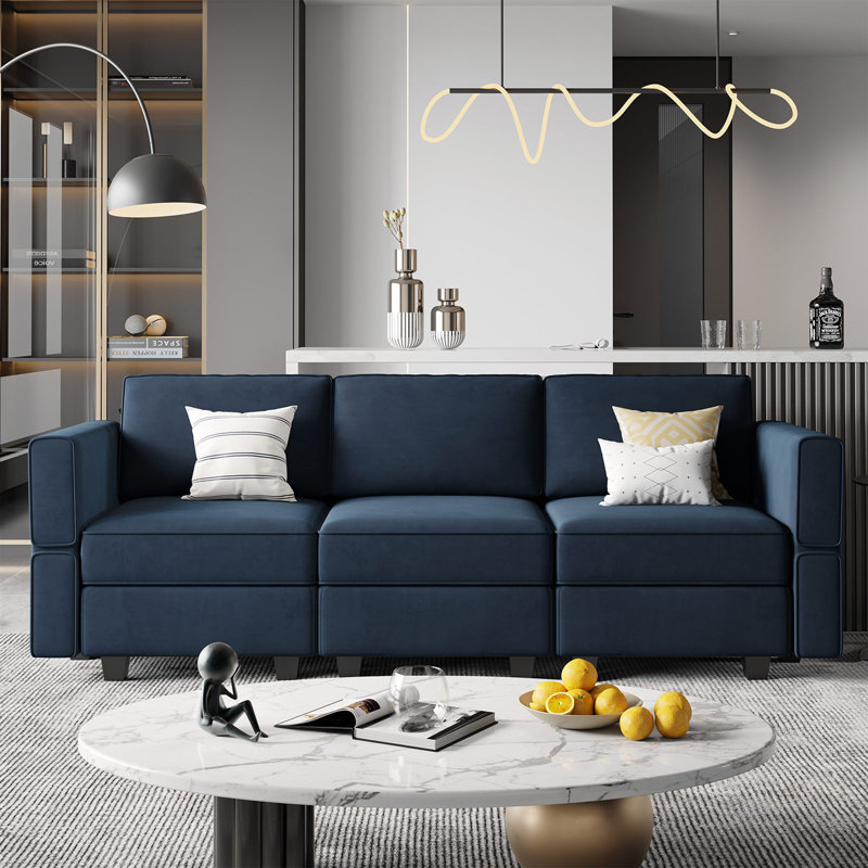 Canapé modulaire rembourré 5 pièces Nakash, Velours bleu