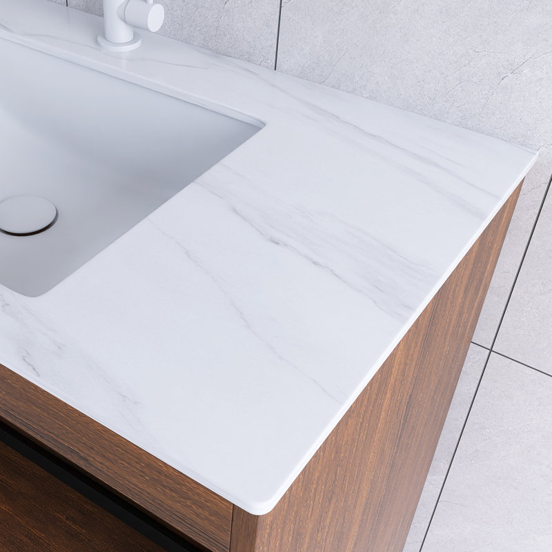 Meuble-lavabo simple 36 po avec plateau en pierre frittée et lavabo en céramique