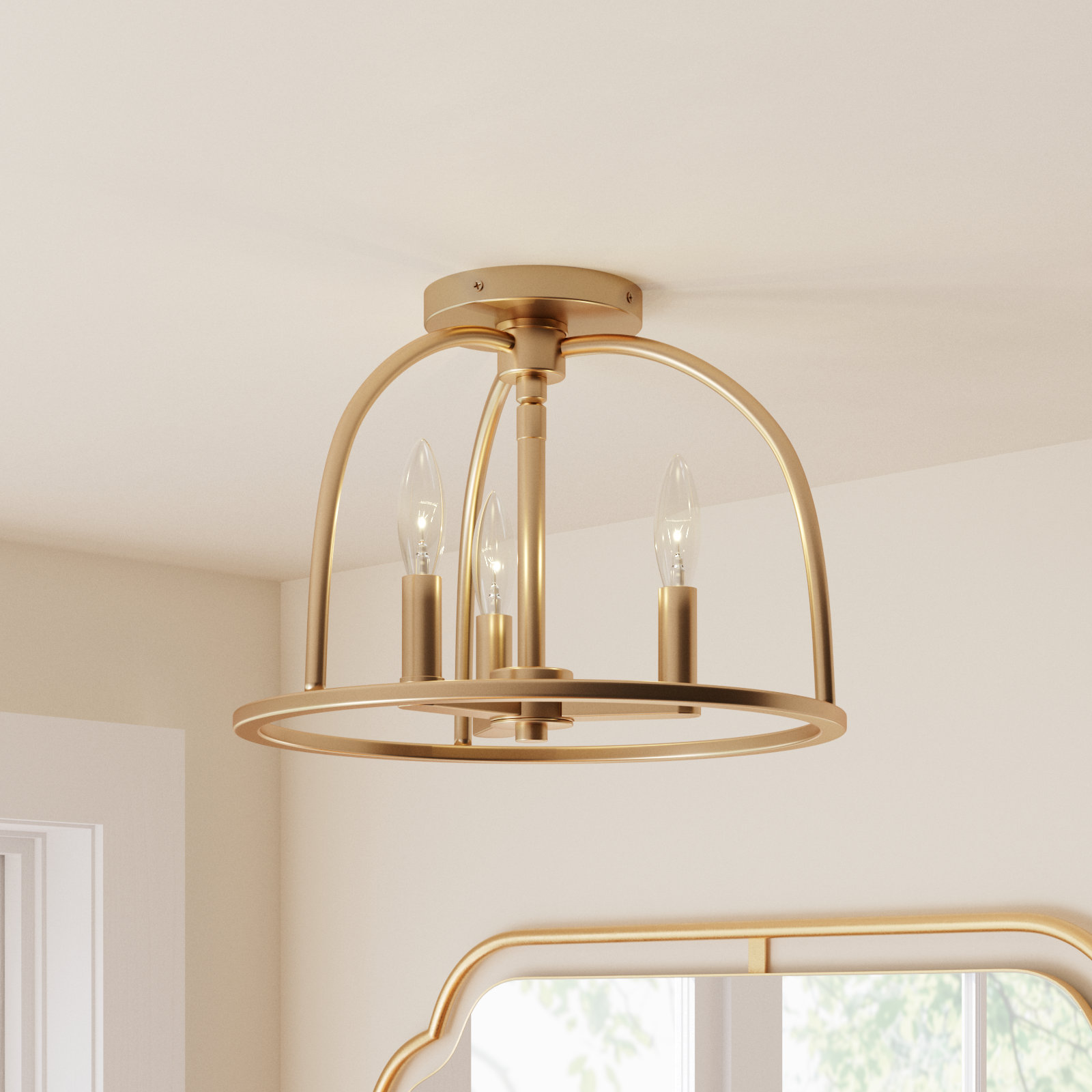 3-Light Semi Flush Mount, Vibrant Gold
