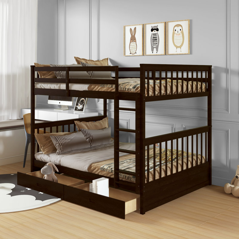 Ermagene Kids Full Over Full Bunk Bed, Espresso