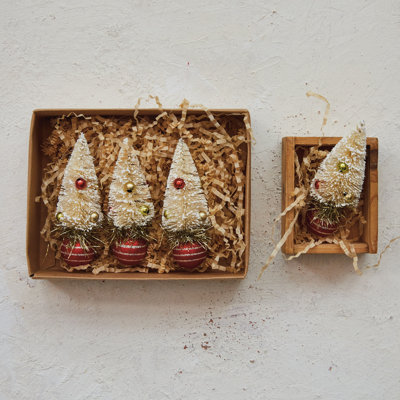 Ornements d'arbre de Noël en forme de bouteille en sisal avec perles, base en verre et paillettes