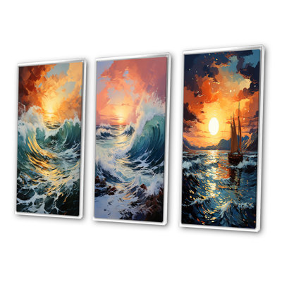 «Orange Teal Coastal Storm», 3 pièces