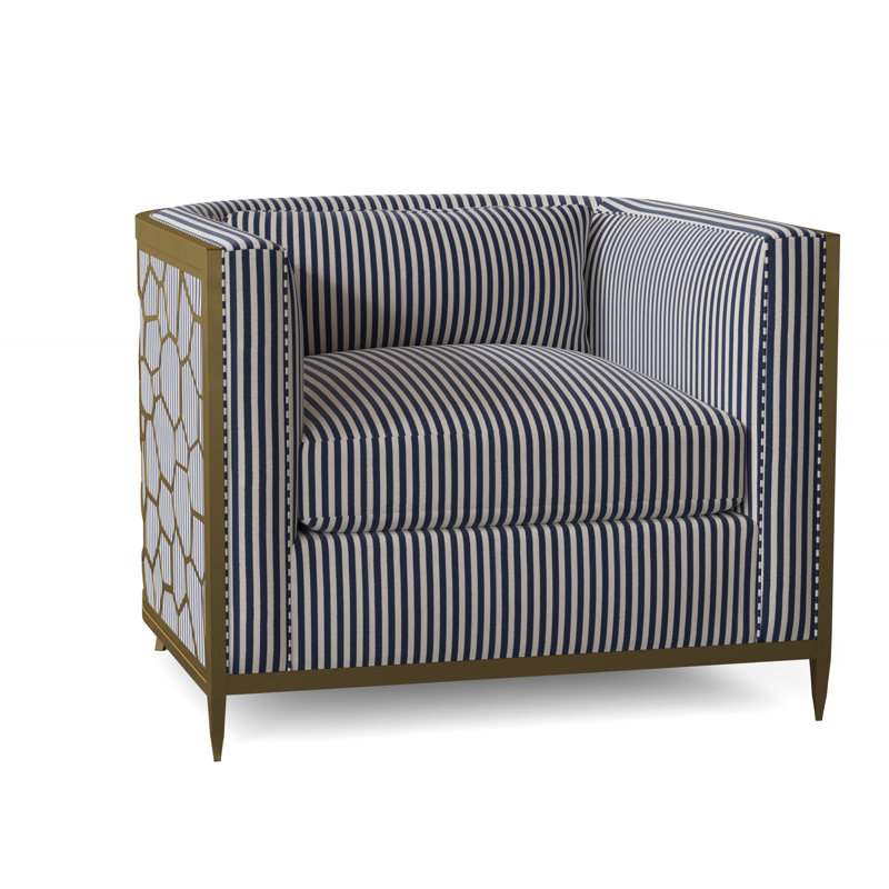Caracole Upholstery Barrel Chair, Off-white Linen, Gold