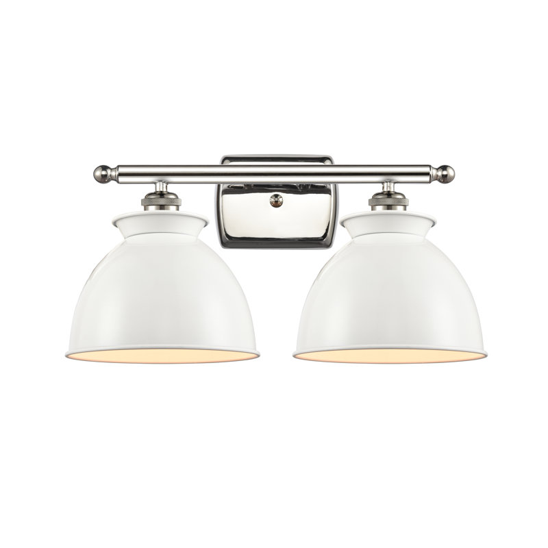Éclairage pour meuble-lavabo à 2 lumières à intensité variable Arev, Blanc brillant, Ampoule DEL 6 watts Vinage, Nickel poli