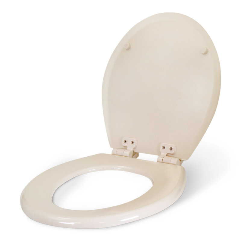 Round Slow-Close Toilet Seat with Adjustable Hinges and Easy Removal Mechanism in Bone Molded Wood, Standard Size Fit, Bone