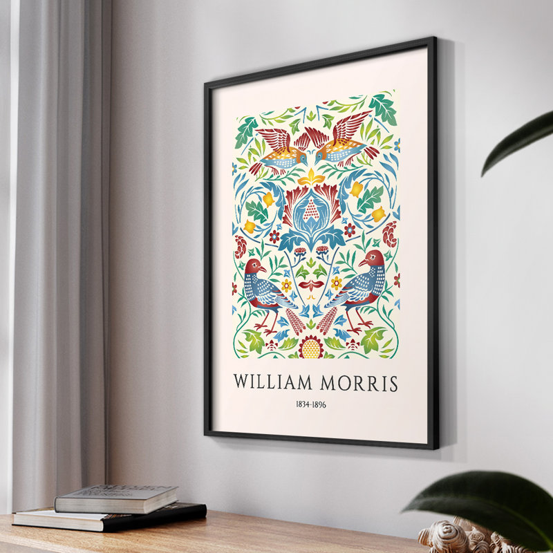 William Morris, reproduction encadrée Cxxiii, H 14 po x l 11 po, Noyer