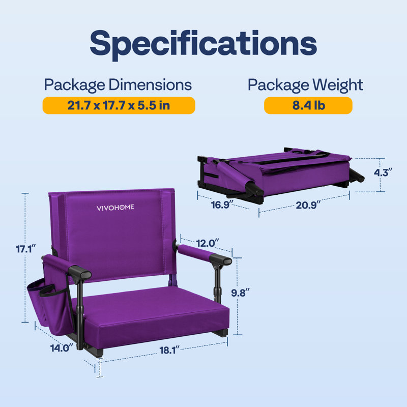 Folding  Stadium Seats With Back Support And Cushion, Purple