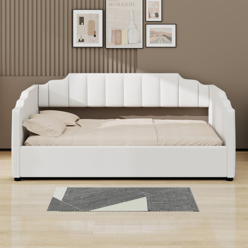 Lit de jour rembourré avec rangement inférieur, Beige