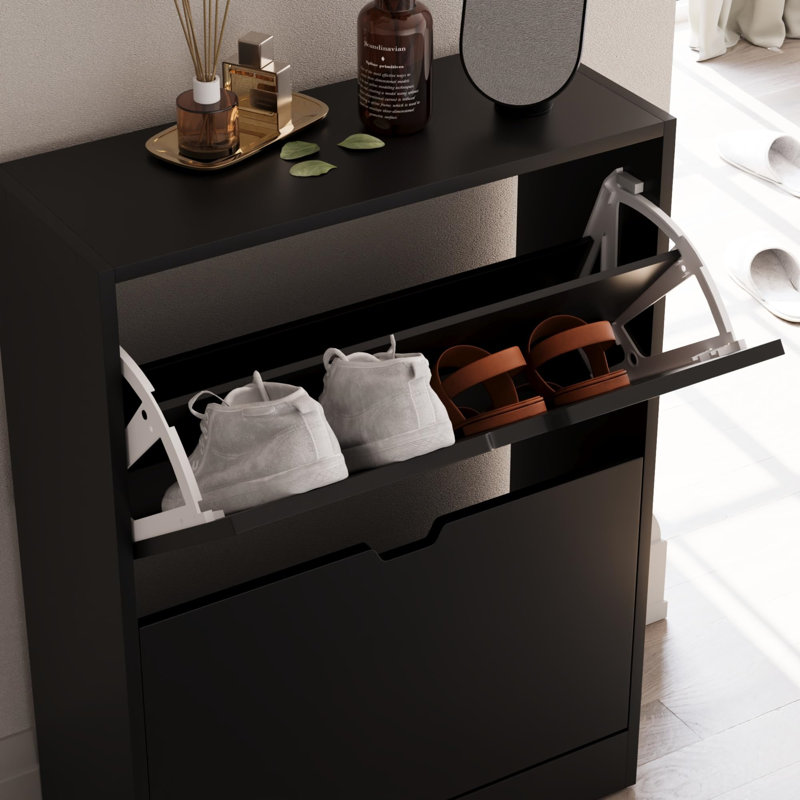 12 Pair Flip Down Shoe Storage, Black