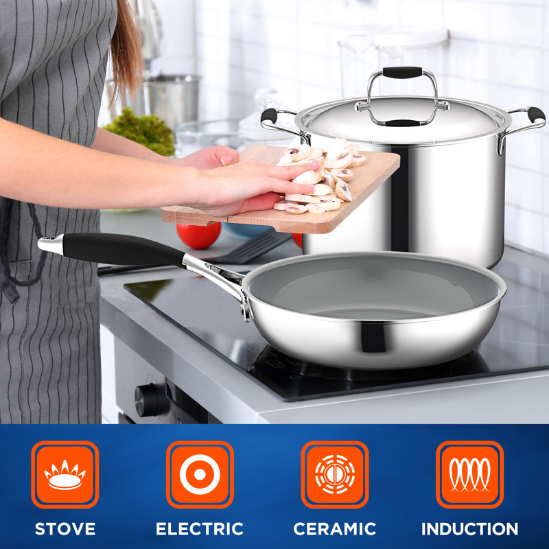 Batterie de cuisine antiadhésive en acier inoxydable 12 pièces NutriChef