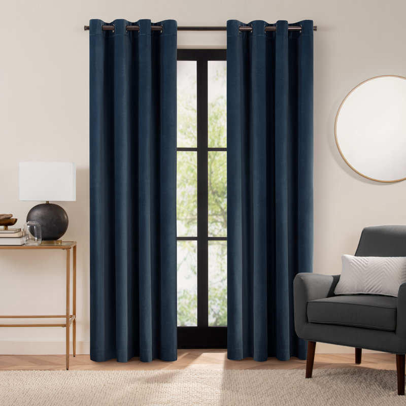 Eclipse Luxury Cotton Velvet 100% Blackout Grommet Curtain Panel, 50" W x 84" L, Navy