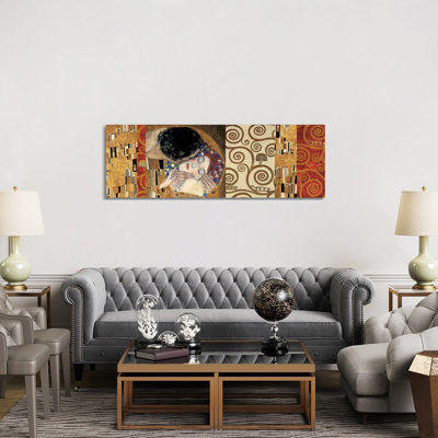 Klimt Deco (The Kiss) by Gustav Klimt - Wrapped Canvas Panoramic Print