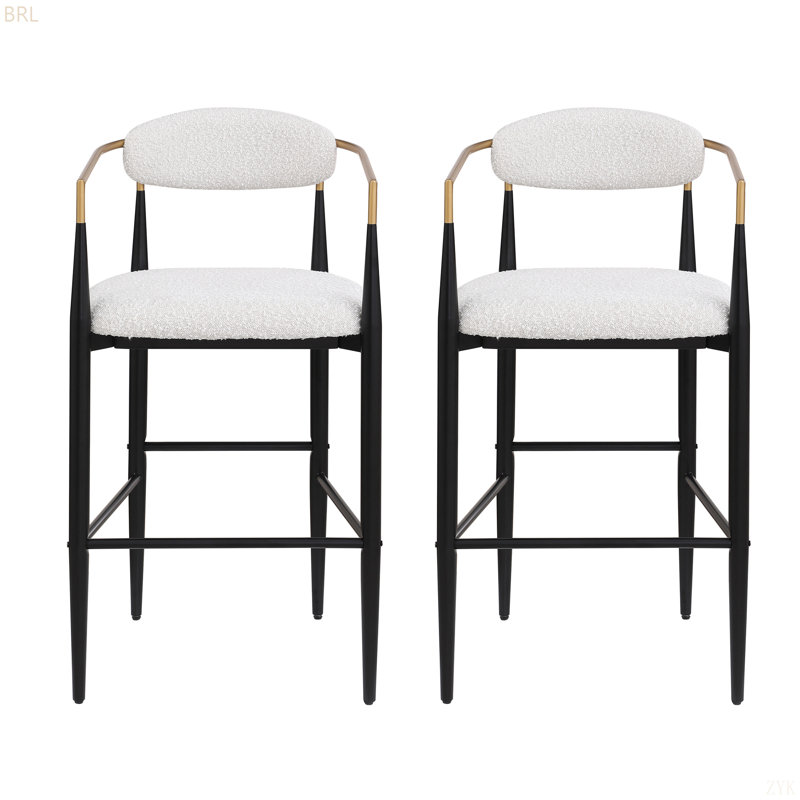 Ensemble de 2 tabourets de bar, tabourets de bar rembourrés avec dossier et pieds en fer pour îlot de cuisine, assise en tissu d'une capacité de poids de 260 lb