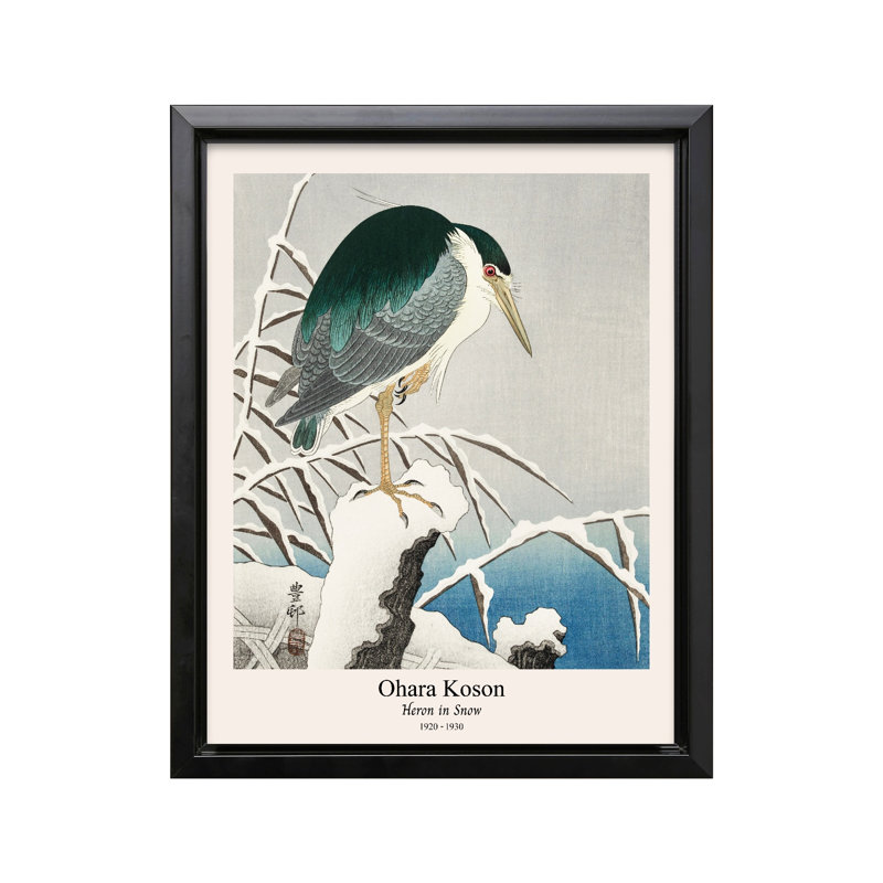 Ohara Koson - Héron dans la neige, Black Framed, Canvas, 18"H x 24"W
