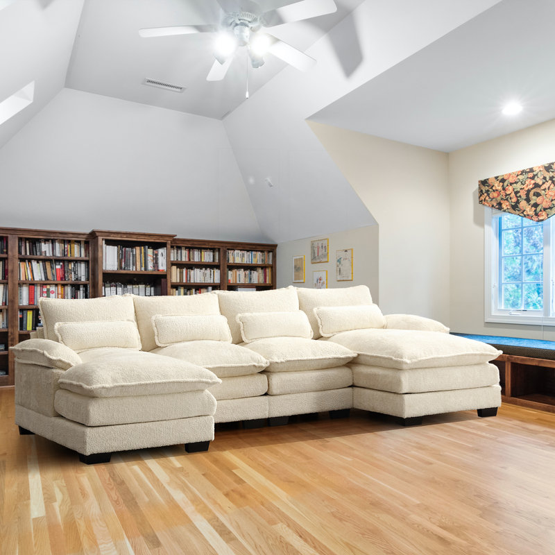Redenius 110.63" U-shape Chenille Sectional, Beige