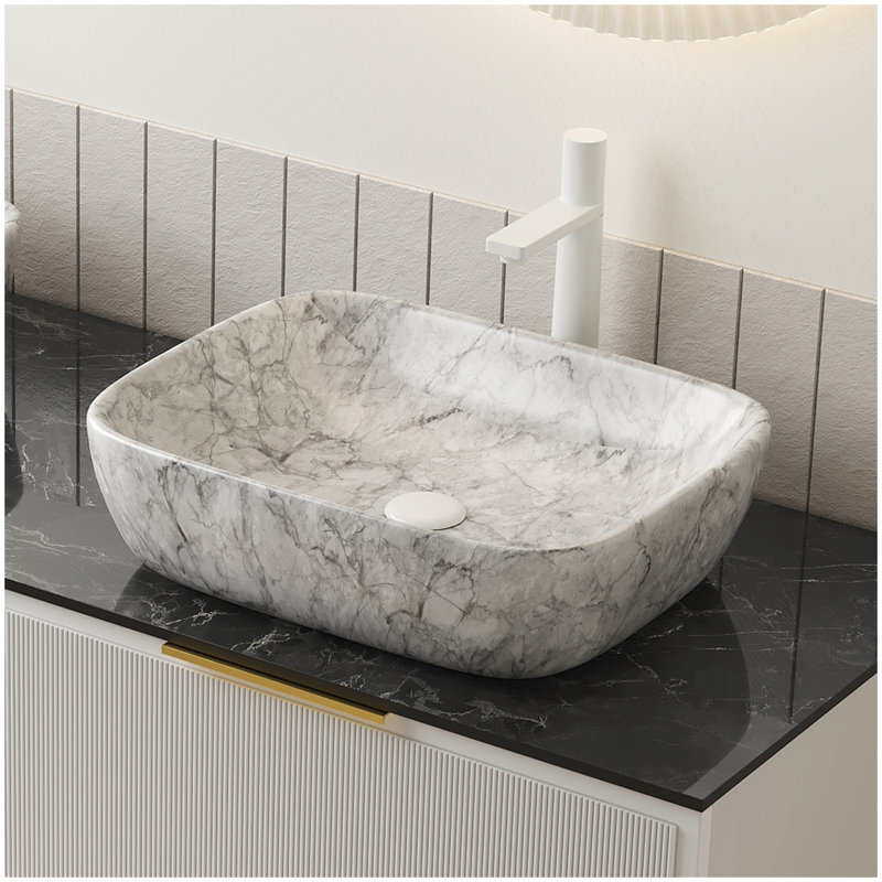 Lavabo de salle de bain en céramique 19 po sans armoire, marbre blanc Volakas