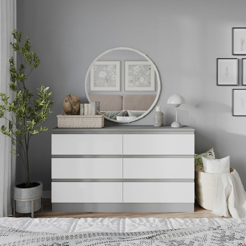 Sreyan Solid Wood 6 - Drawer Rectangle Accent Chest, Grey/White