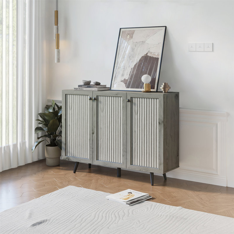 Versatile Three-Door Storage Cabinet for Various Rooms, Enhancing Organization and Style., Grey