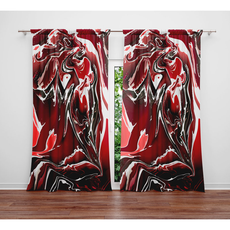 Panneau de rideau simple semi-transparent abstrait, L 20 po x L 52 po, Rouge